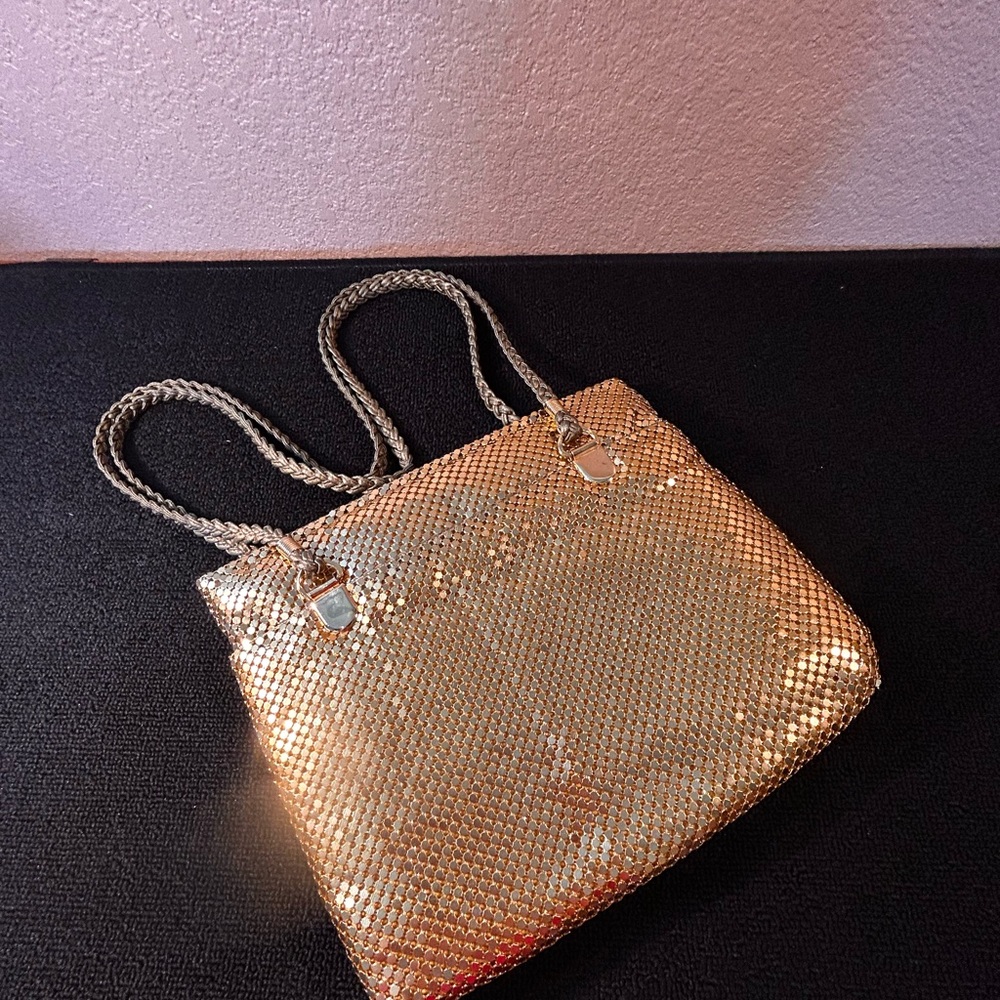 Y & S Gold Mesh Shoulder Bag w/Double Braided Straps &  1 Zip Pocket 2 Slip In.